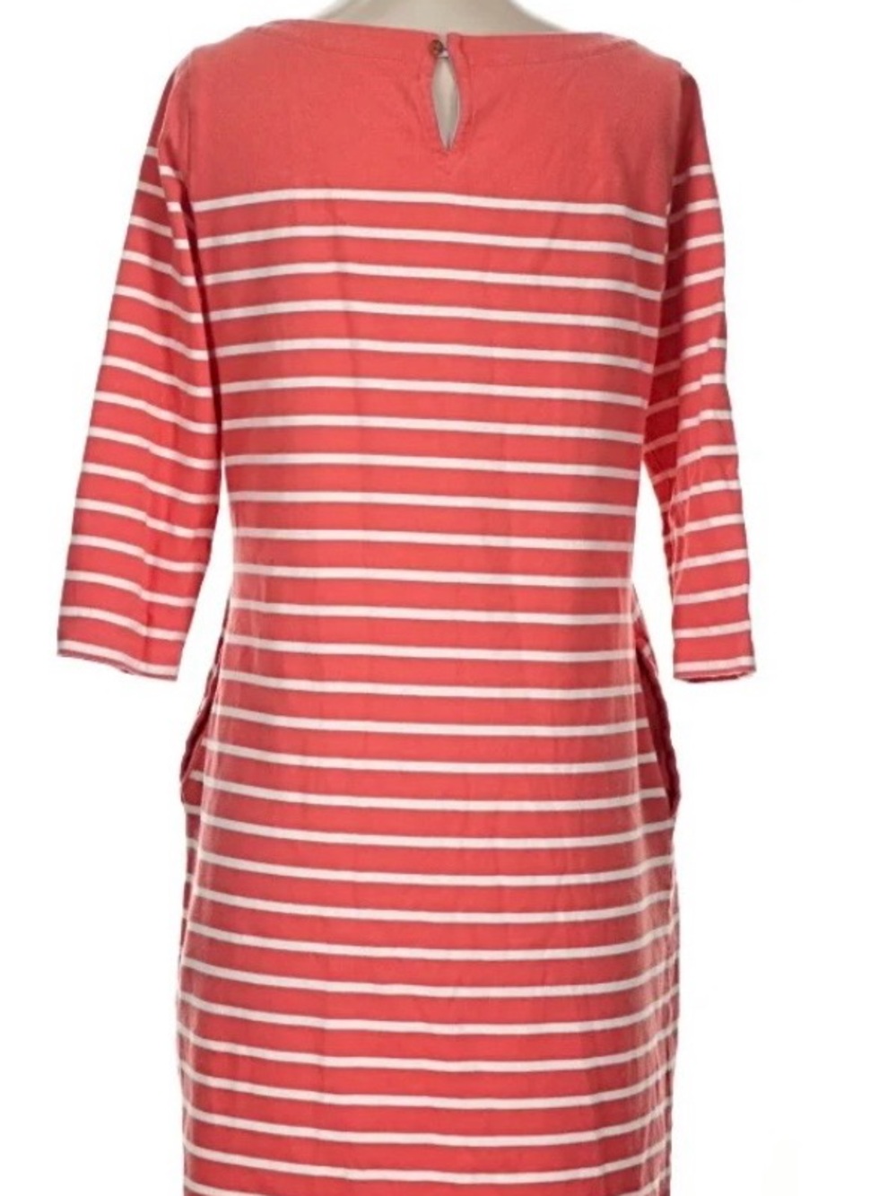 NWOT L.L. Bean Coral and White Striped Boatneck Knit Dress - Picture 2 of 7